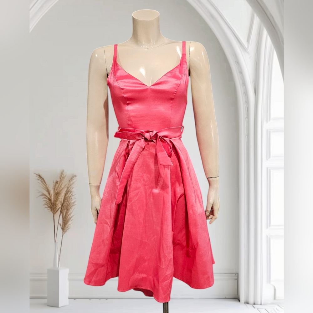 MISS V USA Pink Taffeta Fit Flare Hi Low Belted Cocktail Dress XS/S